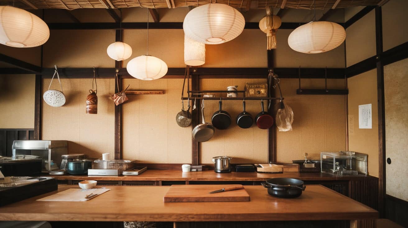 Japanese Kitchen with Light Fixtures