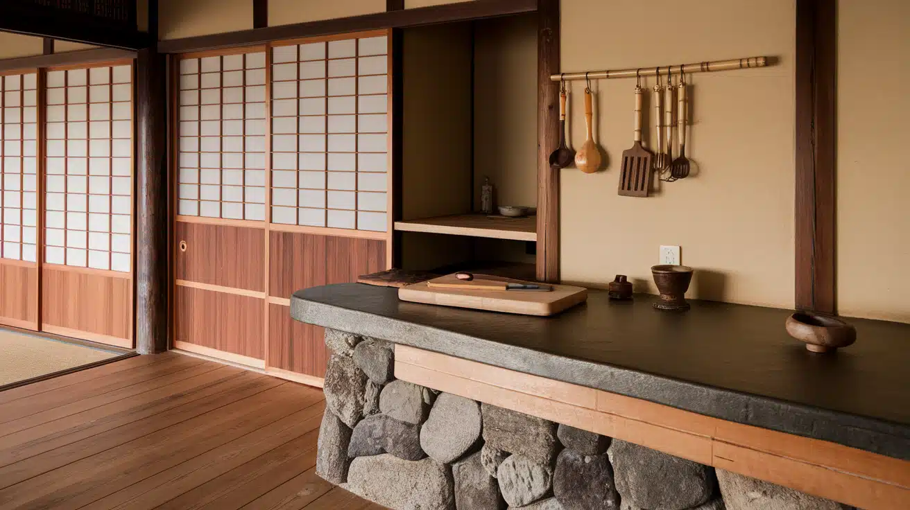 Japanese Kitchen with Natural Materials