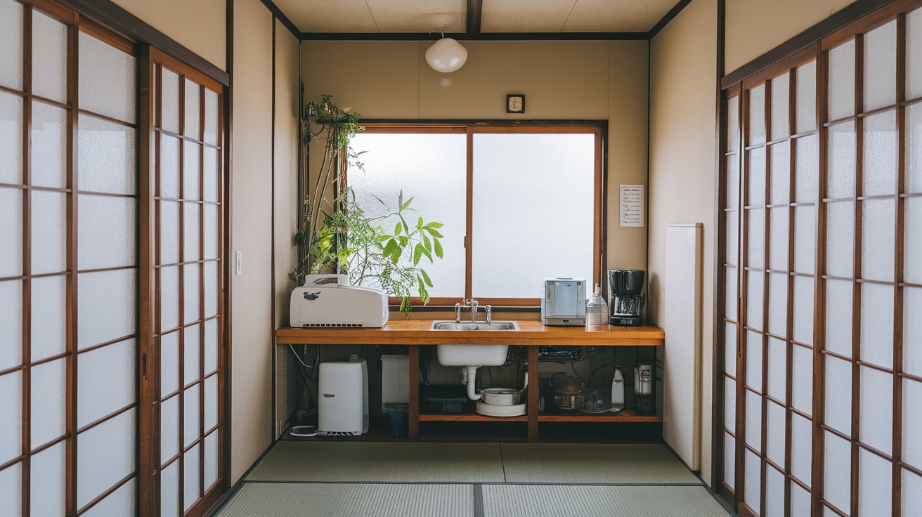 Japanese Kitchen with Sliding Windows