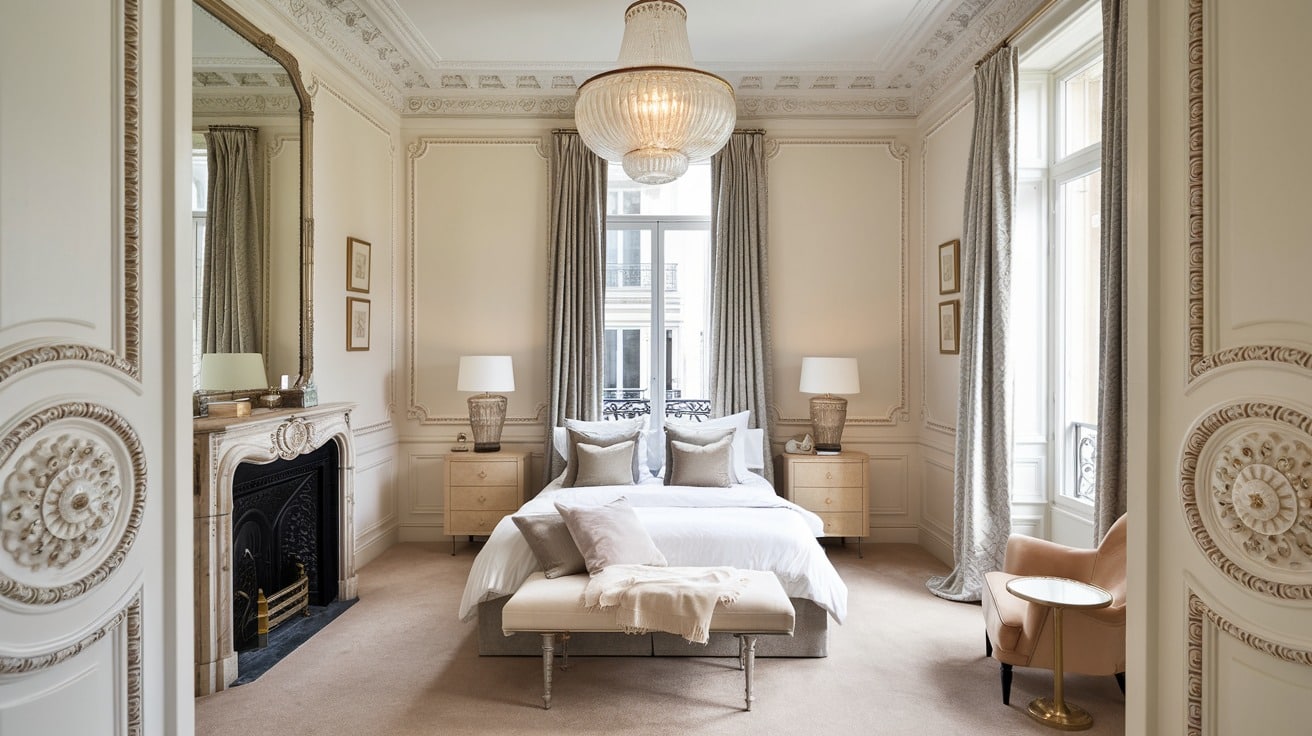 Parisian Bedroom with Glass Chandeliers