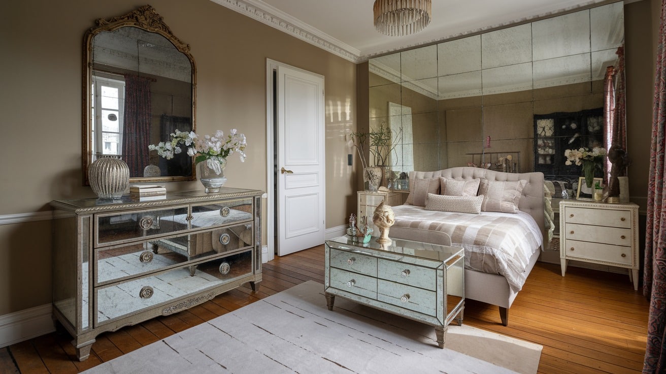 Parisian Bedroom with Mirrored Features