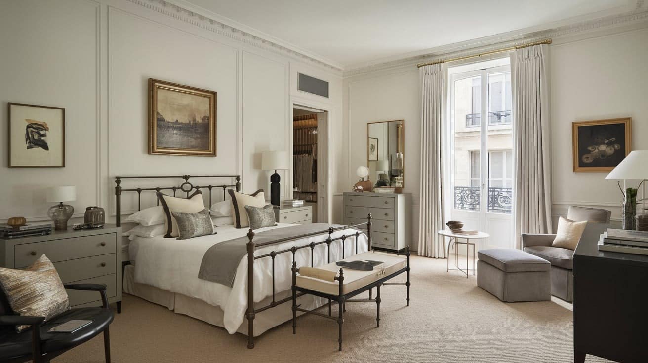 Parisian Bedroom with Neutral Color Scheme