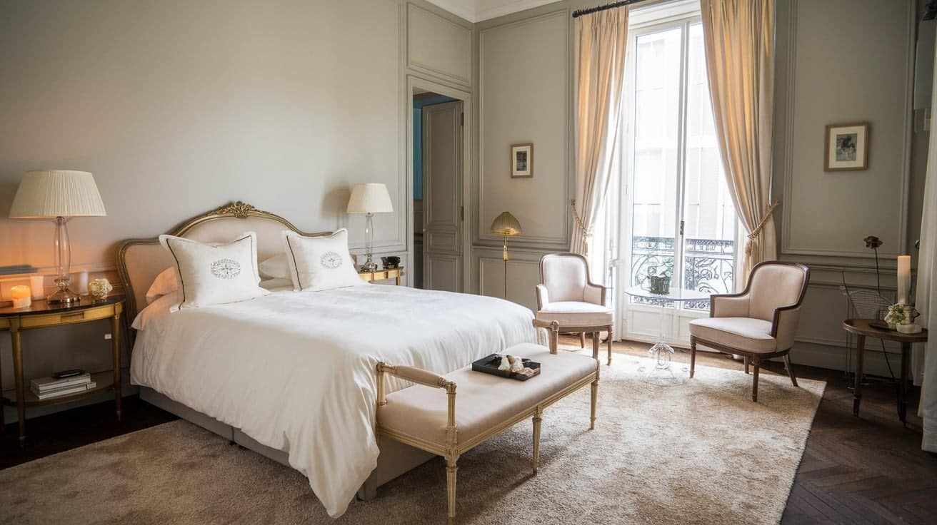 Parisian Bedroom with Plush Carpet