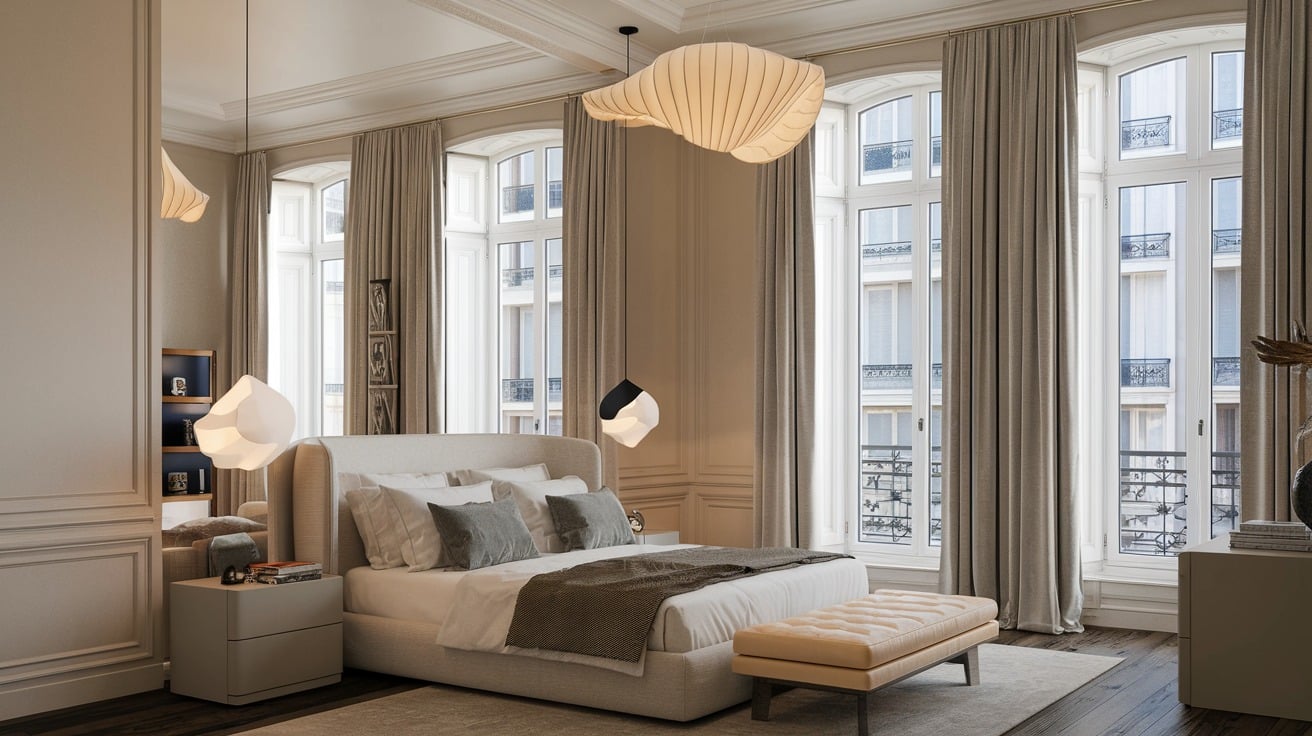 Parisian Bedroom with Sculptural Lighting