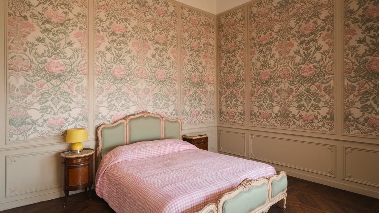 Parisian Bedroom with Vintage Wallpaper