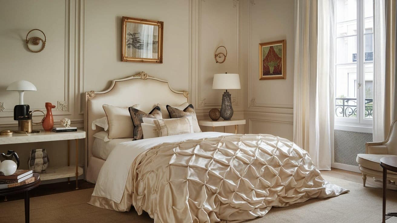 Parisian Bedroom with a Glamorous Bedspread