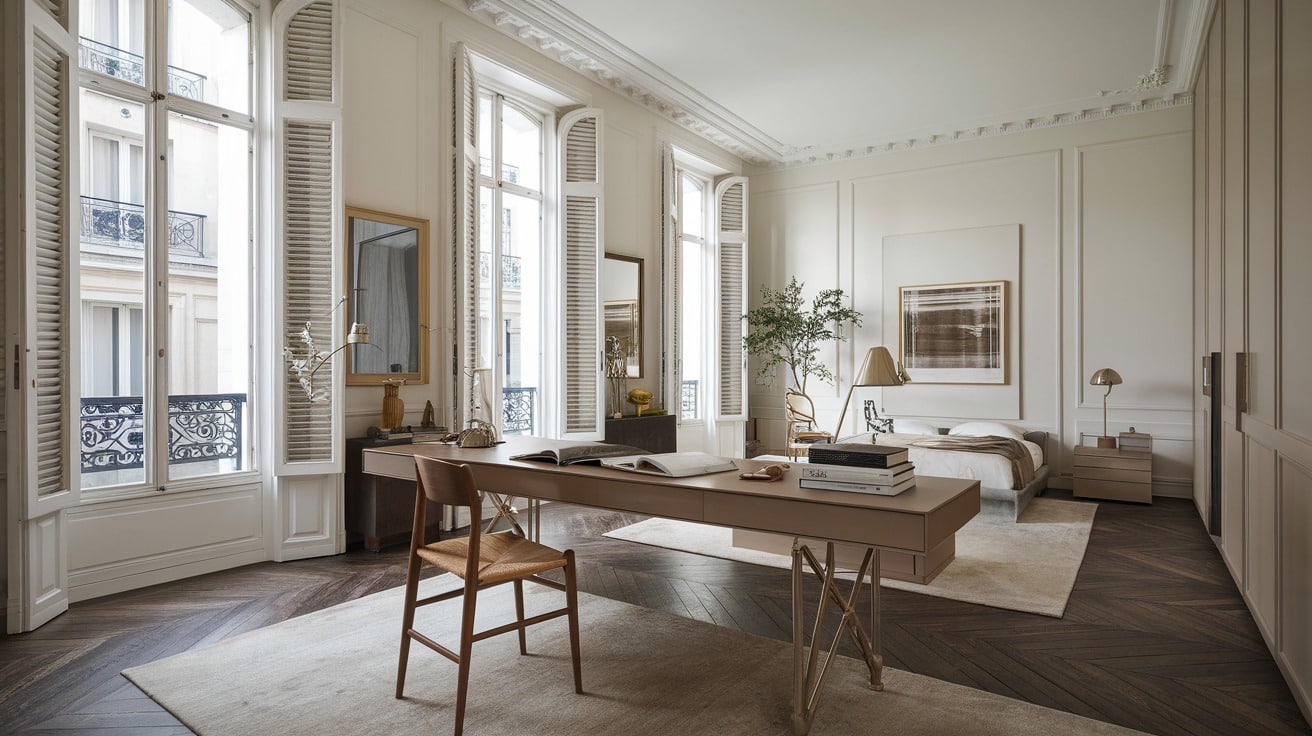 Parisian Bedroom with a Sleek Desk