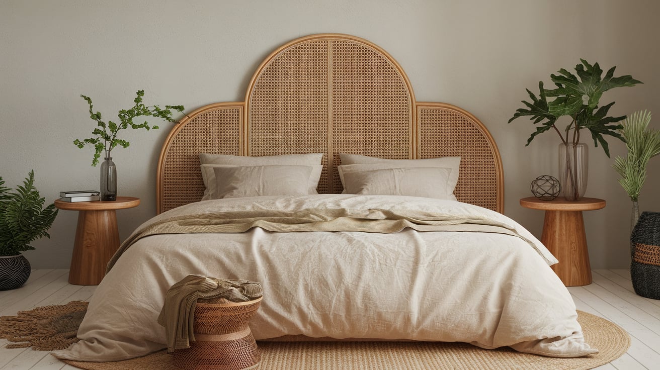 Rattan Headboard with a Curved Design