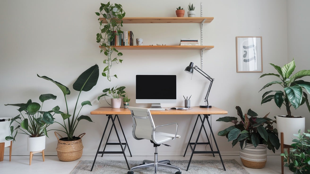 Scandi Home Office with Indoor Plants