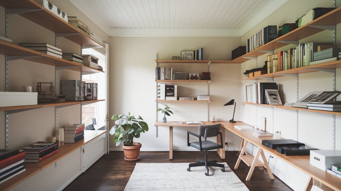 Scandinavian Home Office with Open Shelving