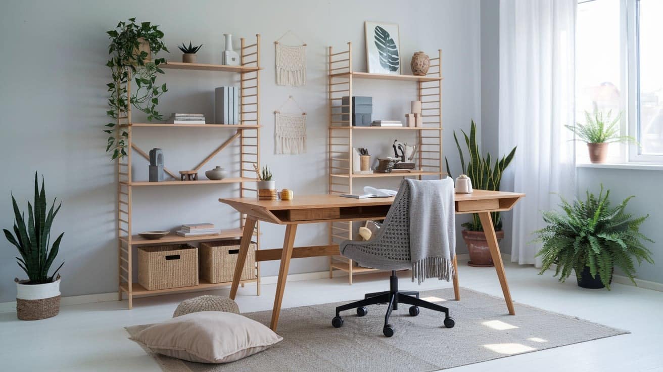 Scandinavian Home Office with Soft Textiles