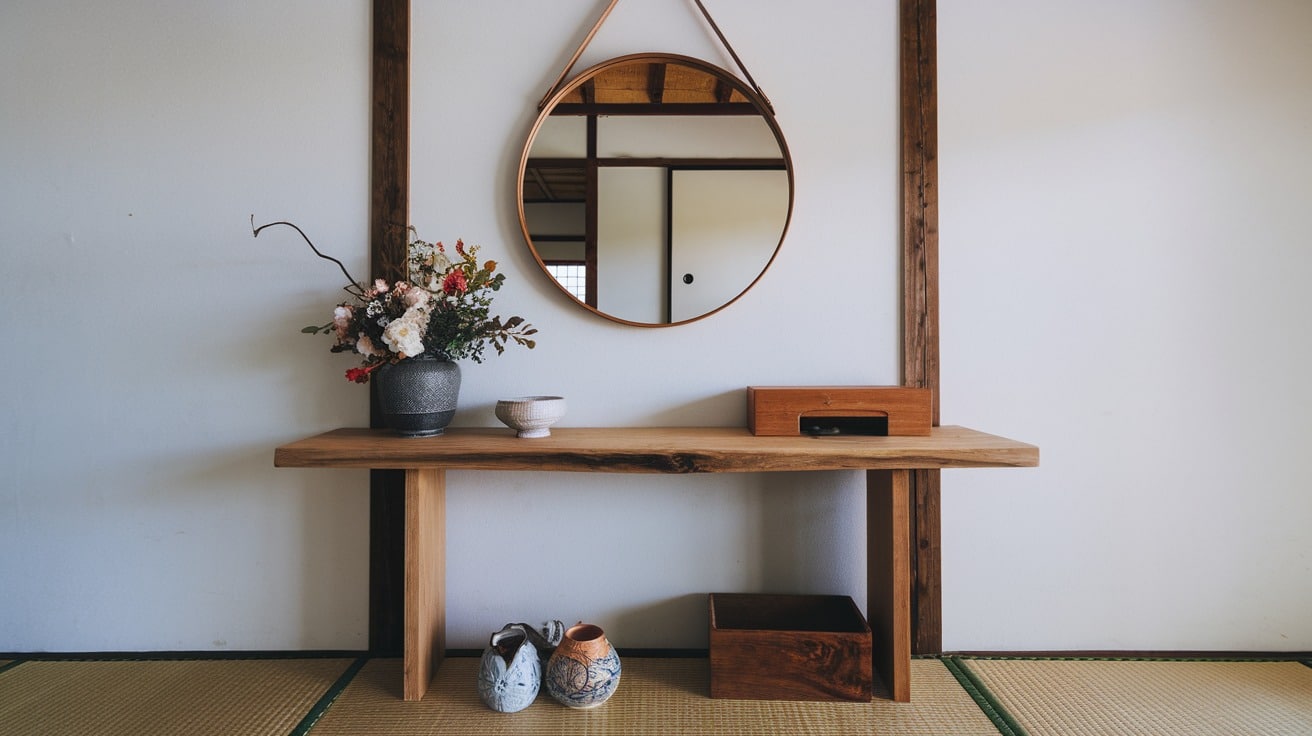 Wooden Console and Mirror