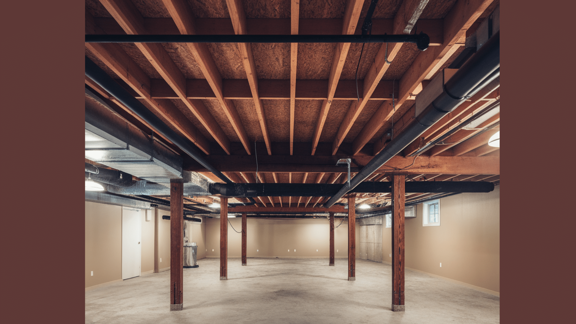 exposed basement ceiling painted black