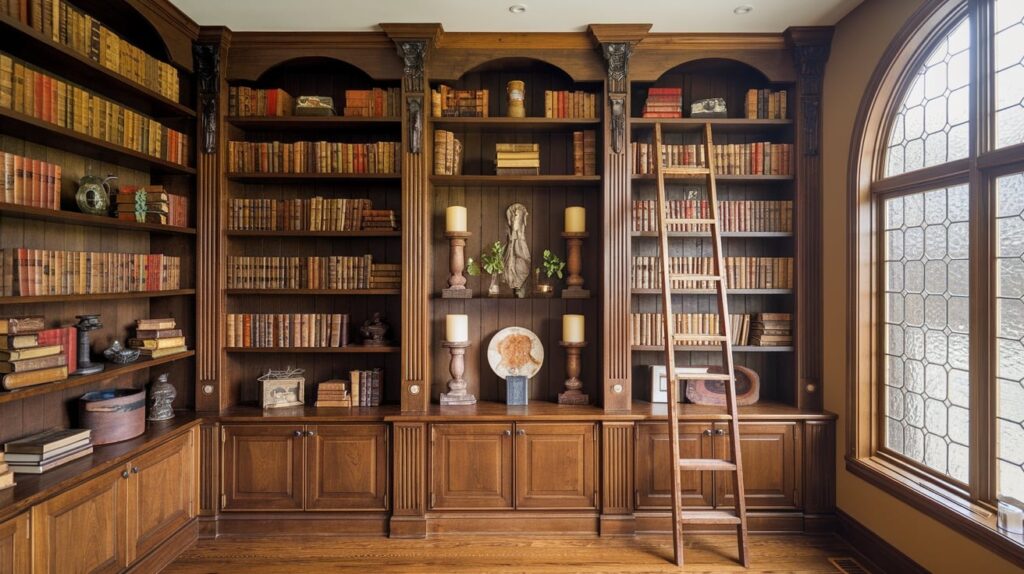 Built-In Wooden Bookcases