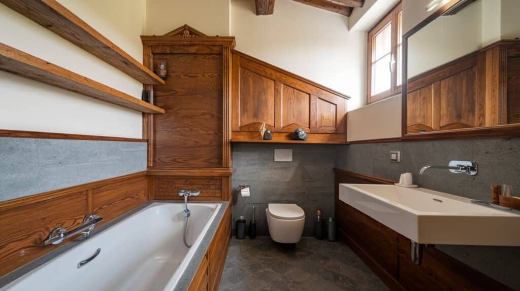 Italian Bathroom with Wooden Elements