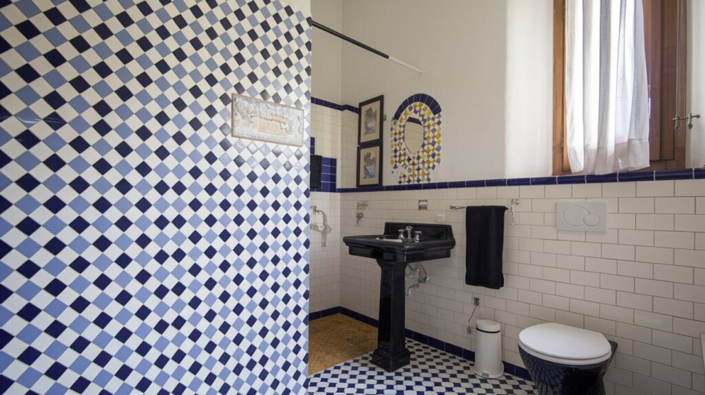 Italian Bathroom with a Colorful Accent Wall