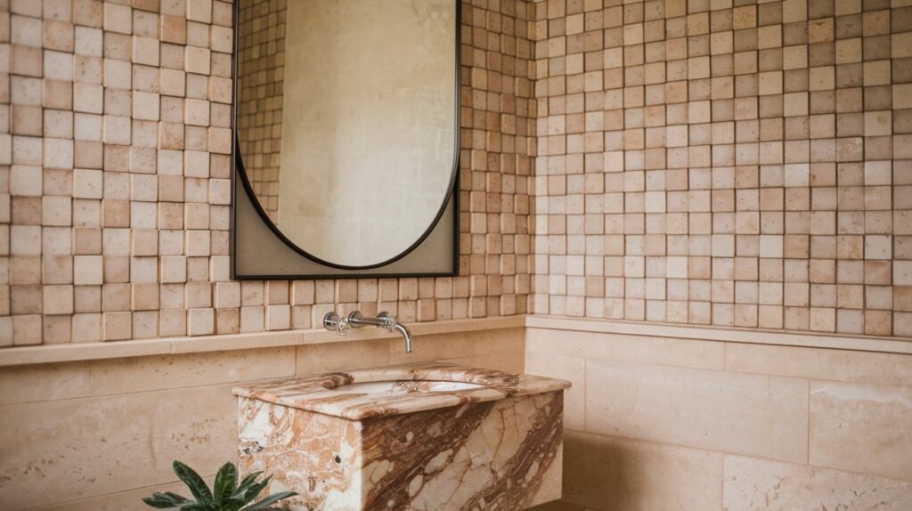 Italian Bathroom with a Frameless Mirror