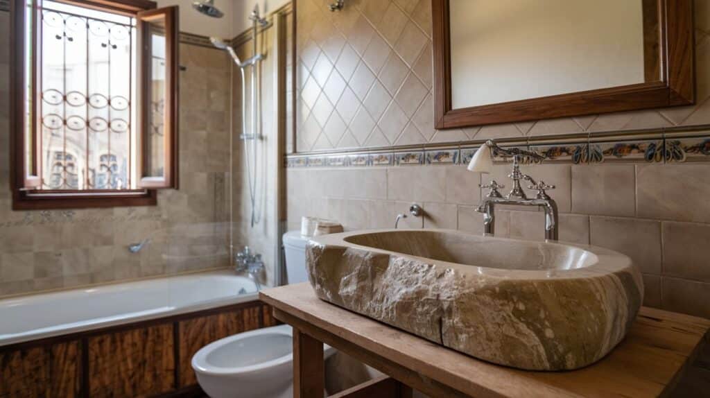 Italian Bathroom with a Natural Stone Sink