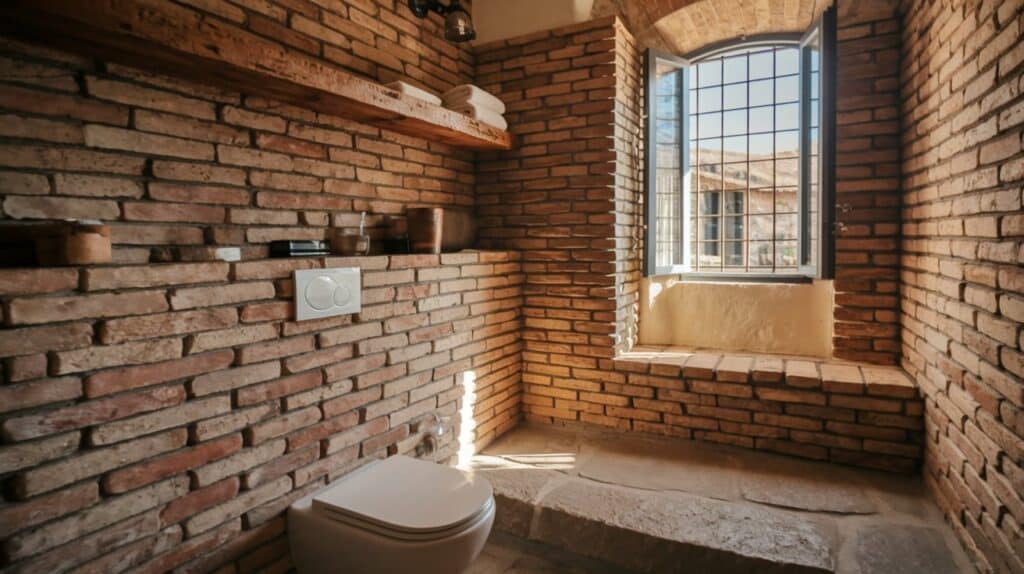 Rustic Italian Bathroom with Brick Walls