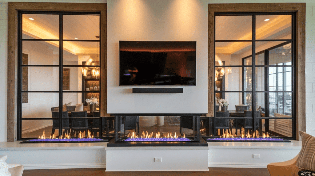 Dual-sided fireplace with TV