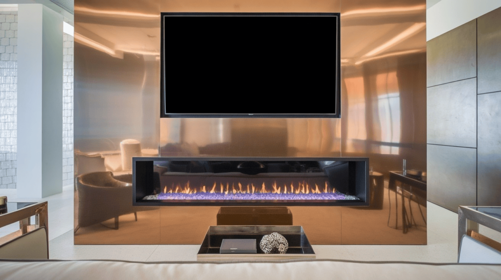 _High-gloss fireplace with TV