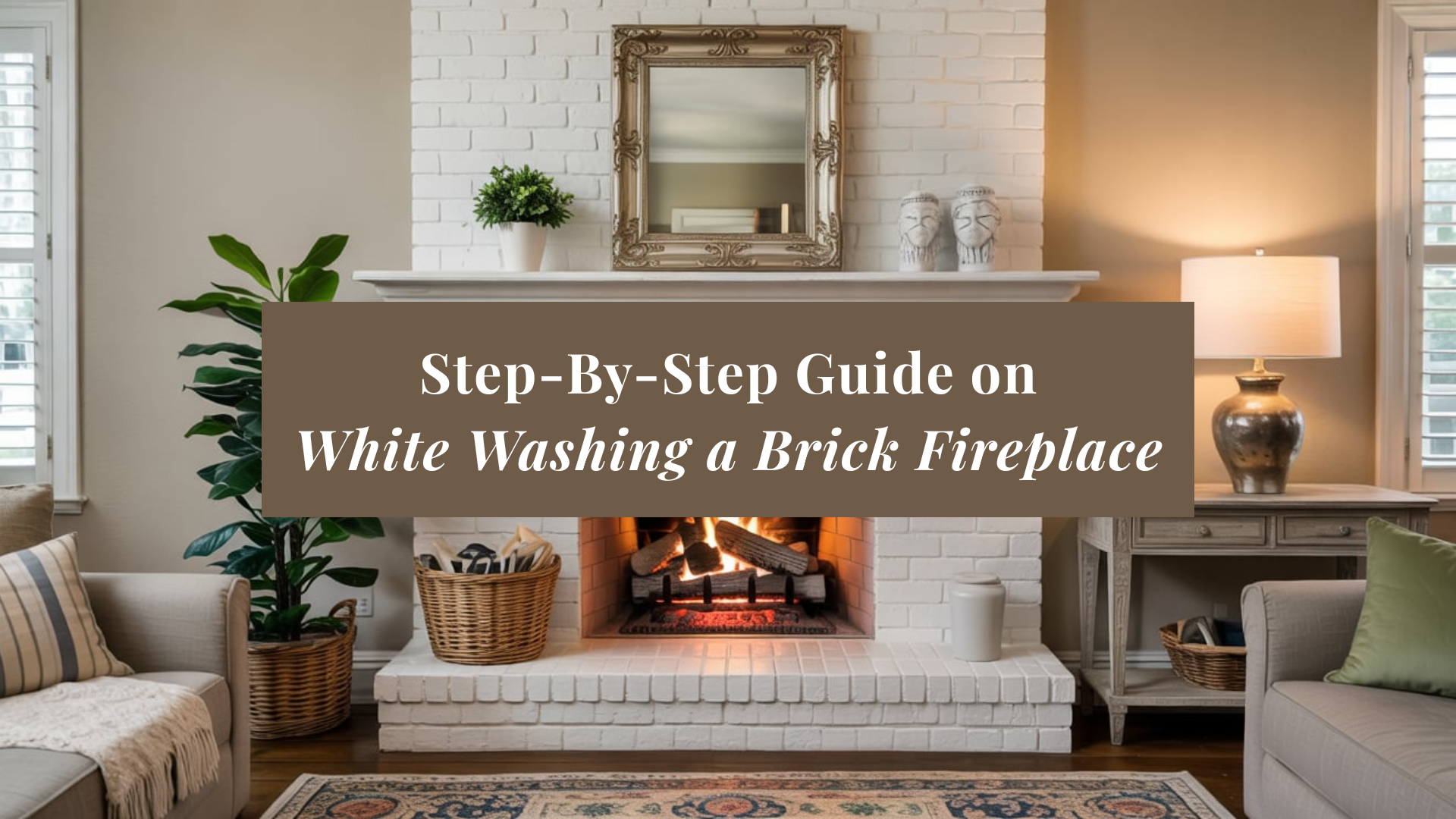 white wash brick fireplace