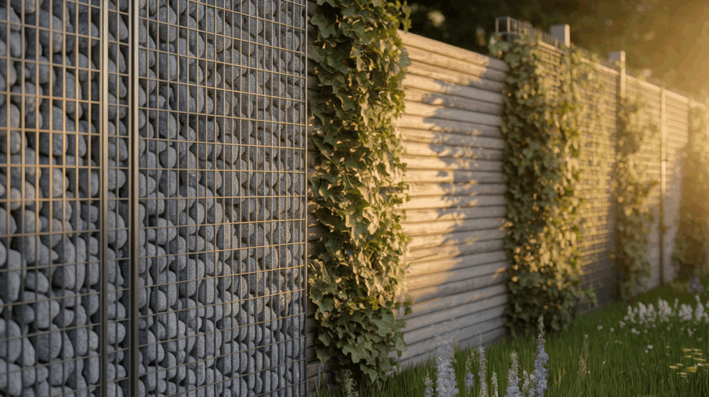 Gabion Wall and Wood Combo Fence