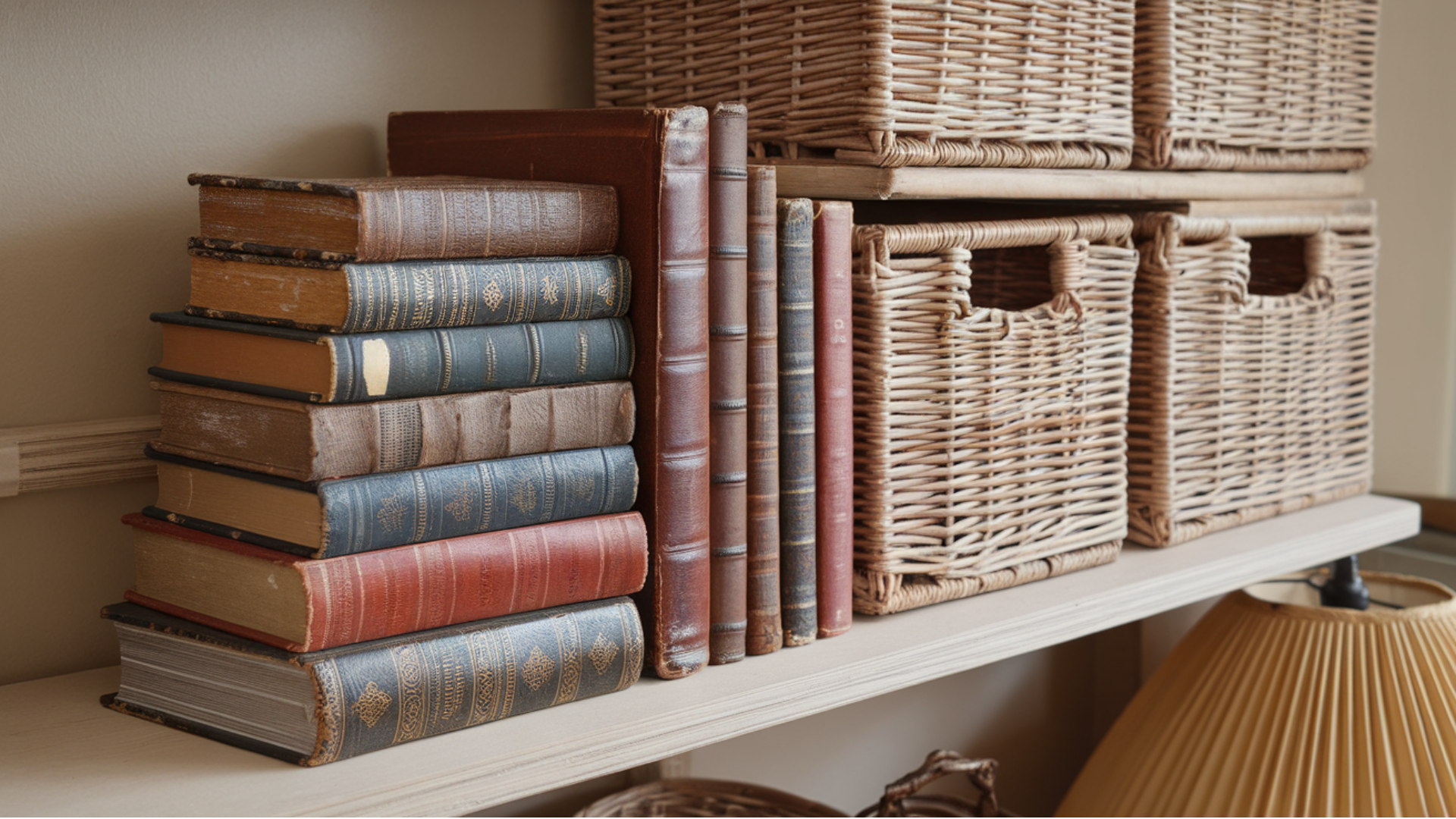 Display_Antique_Books_and_Wicker_Baskets