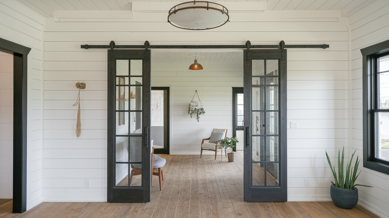 White_Shiplap_Walls_with_Black_Door_Frames