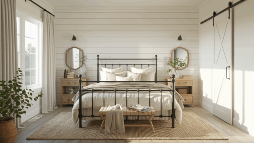 modern farmhouse master bedroom