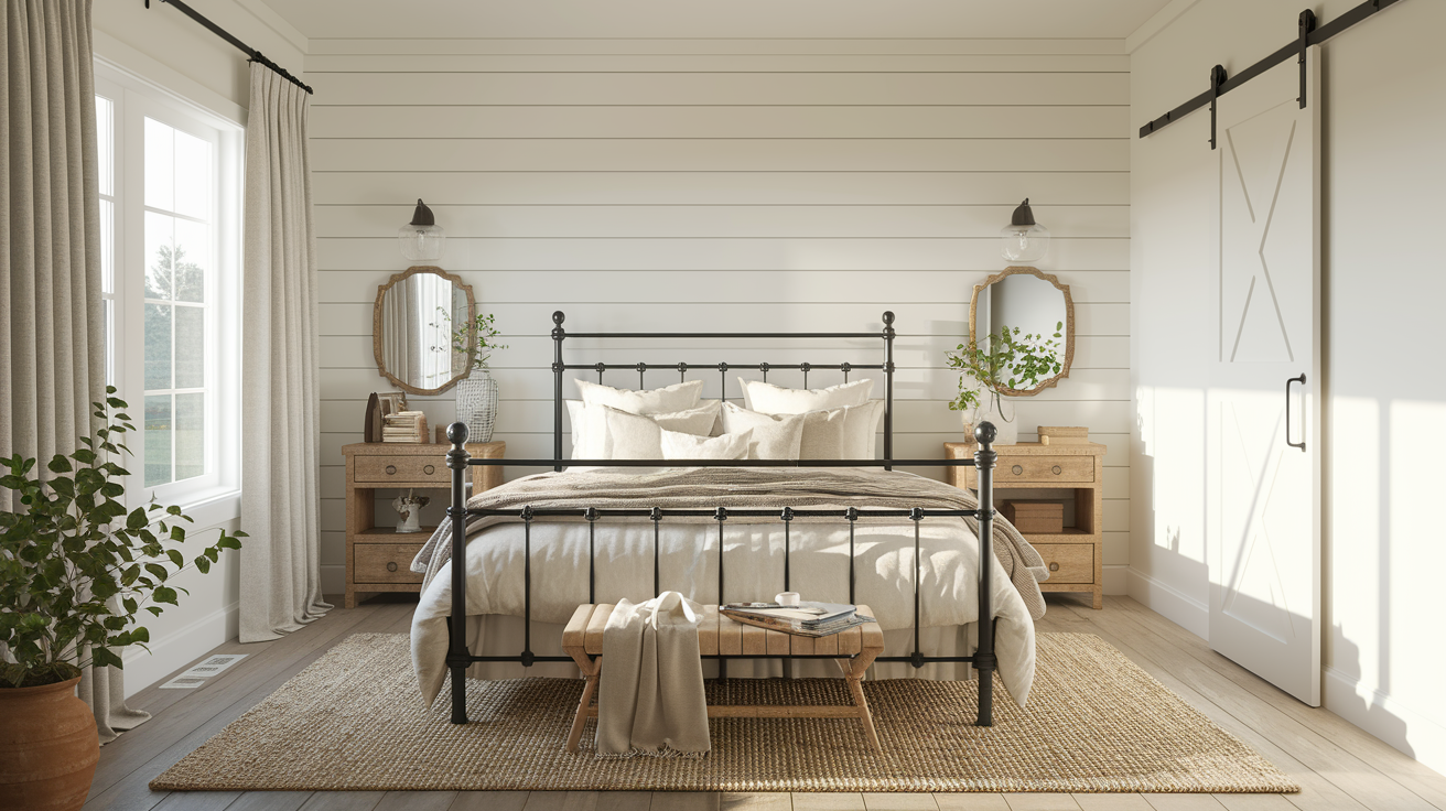 modern farmhouse master bedroom