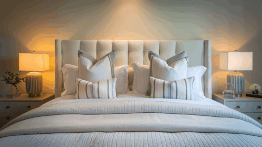 queen bed pillow arrangement