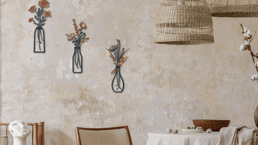 Pigort 3 Pieces Metal Flowers Wall Arts