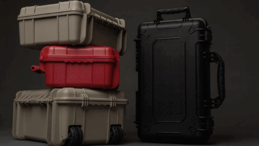 stacked hard protective equipment cases in different colors