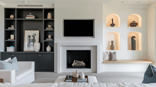modern built ins around fireplace