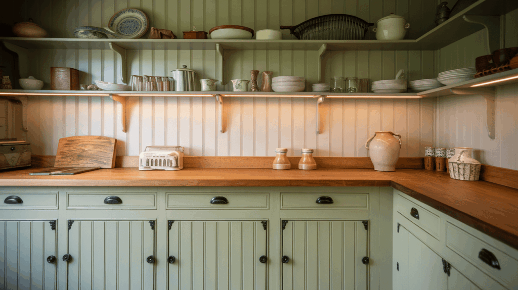 Beadboard Lowers with Wood Countertops