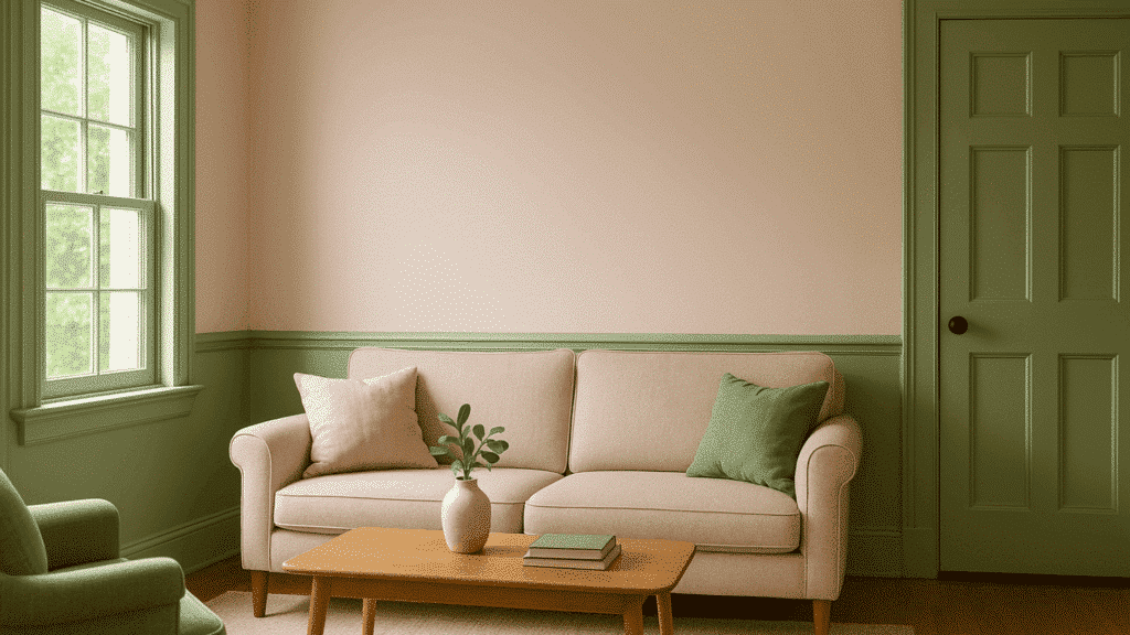 Coral-Pink-Ceiling-with-Chartreuse-Walls