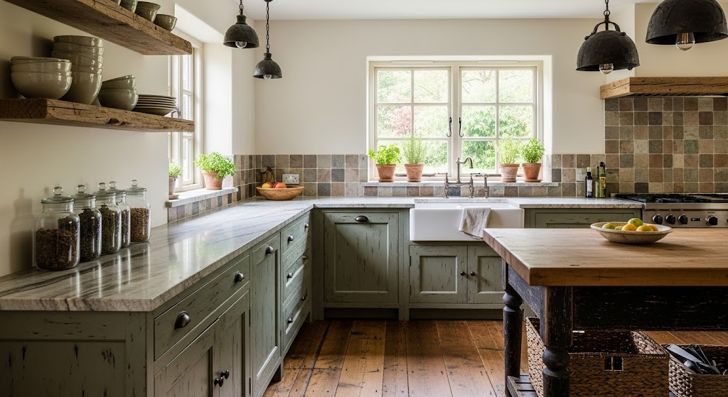 Distressed-Sage-with-Stone-Countertops