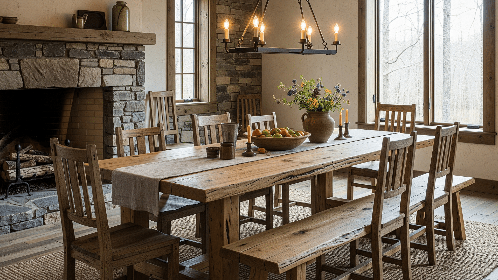 Rough-Hewn Wooden Dining Table
