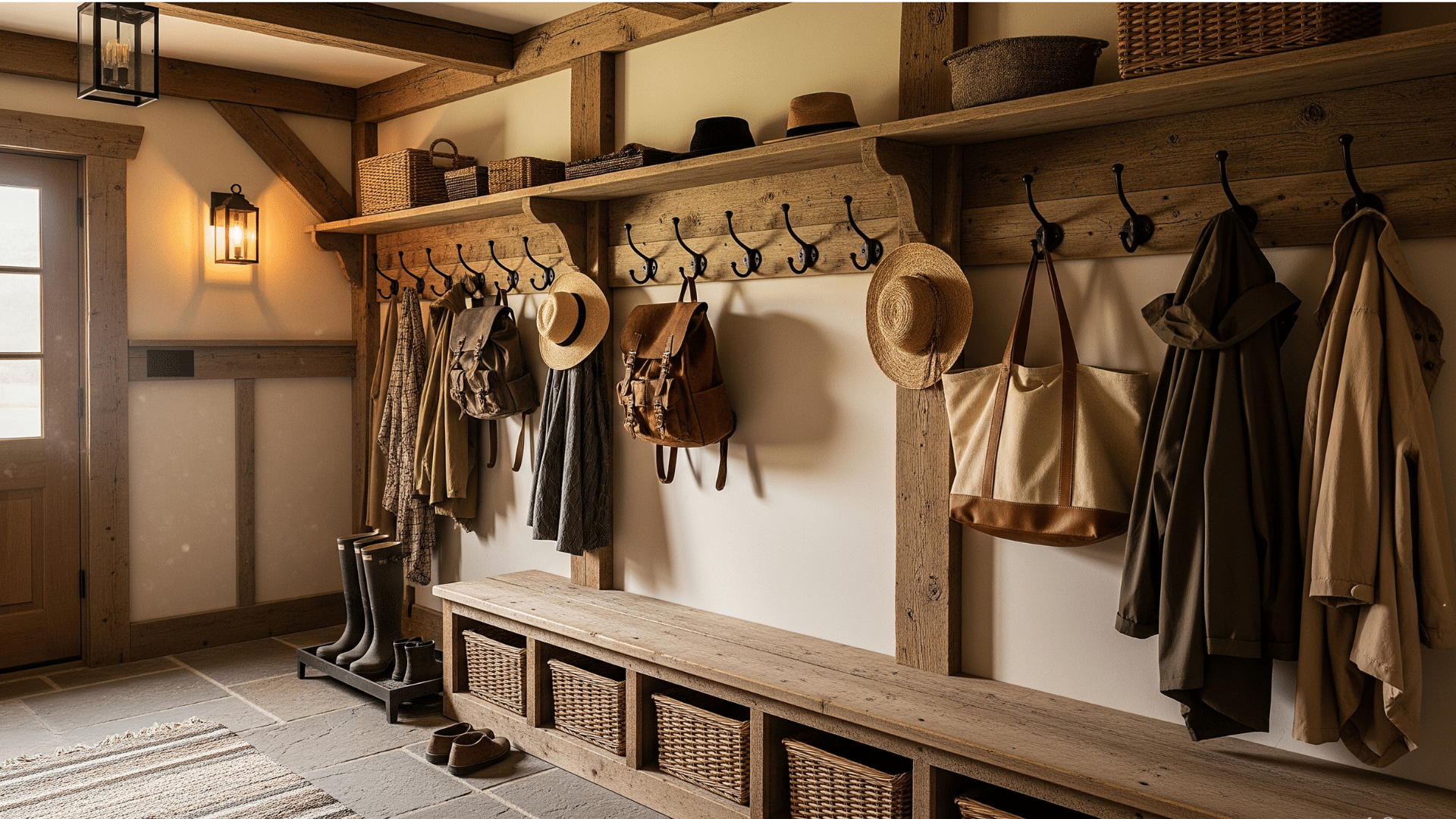 Rustic Mudroom with Hook Storage