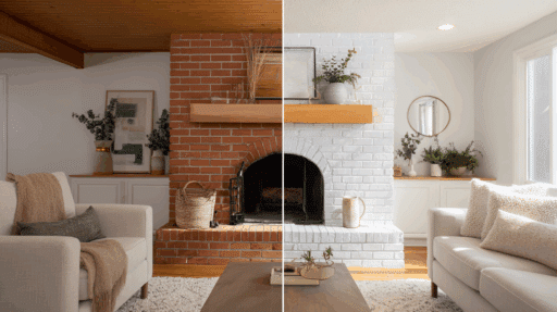 painted brick fireplace before and after