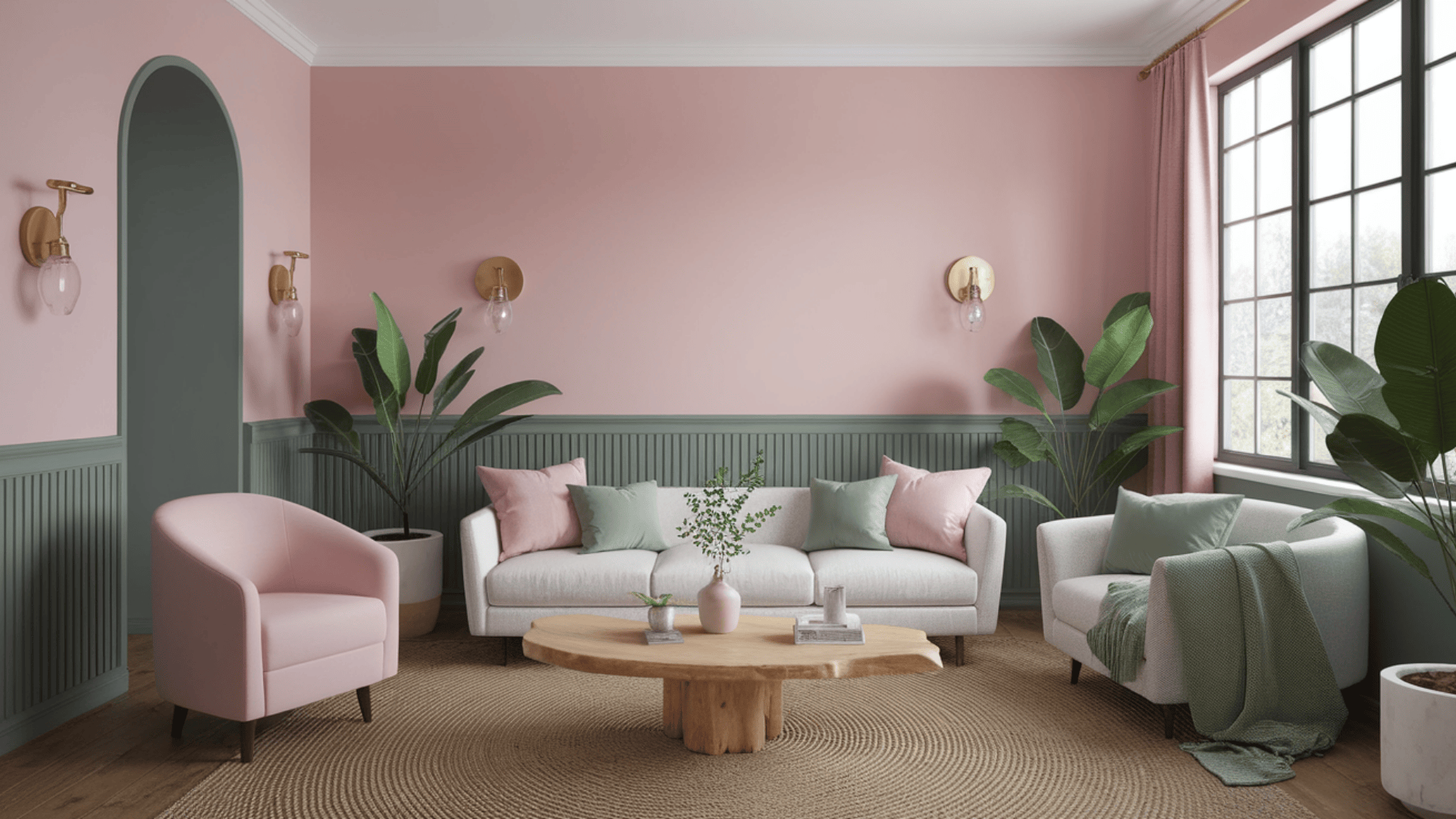pink green living room paint makeover