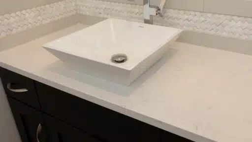 A Bathroom Vanity with Quartz Countertop