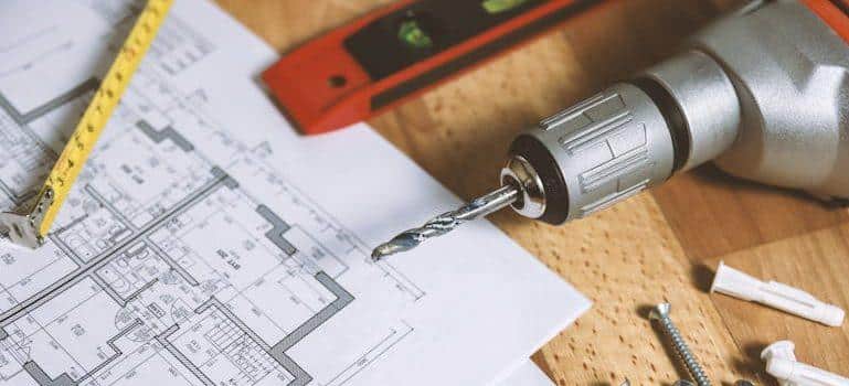 a house plan with tools around it