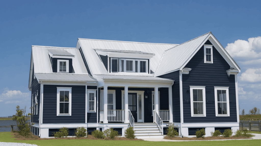 Navy blue white house and roof color combination