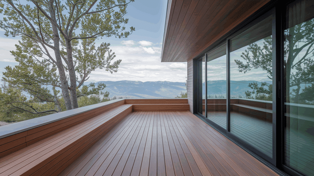 a connected outdoor space with a wooden