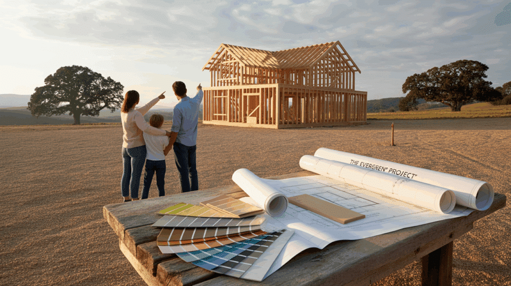 a photograph of a half built family home