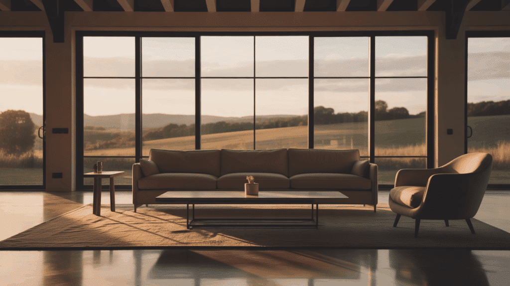 a photograph of a spacious living area