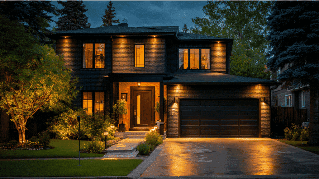 Black Brick with Warm Exterior Lighting