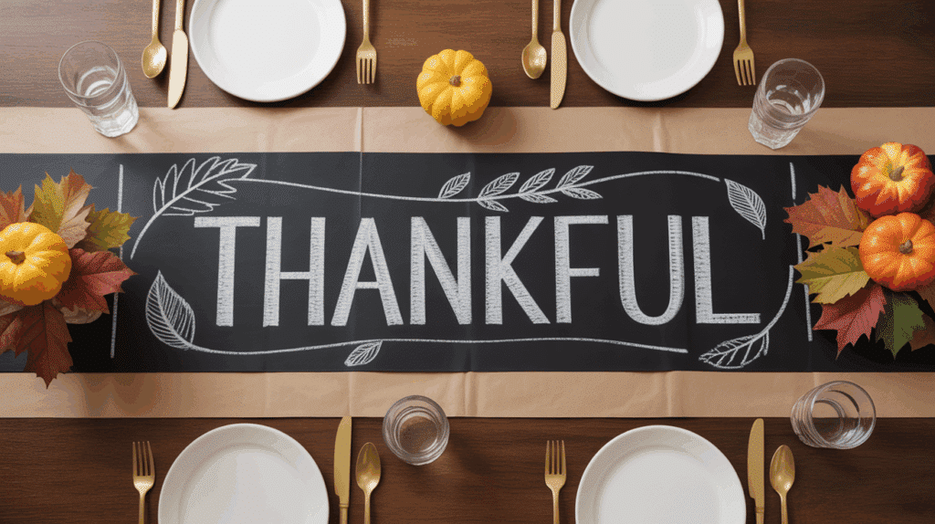 chalkboard kraft paper table runner design